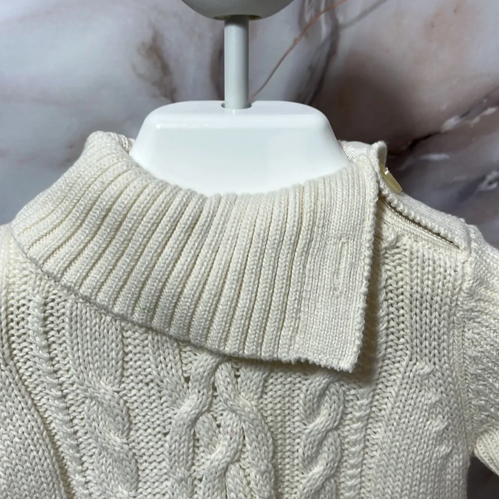 Baby Gap Cable Knit Dress Long Sleeve with Patterned Edge Buttons Cream Sz 3-6M